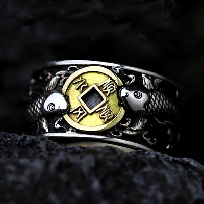 Adjustable Sterling Silver Koi Fish Ring for Luck