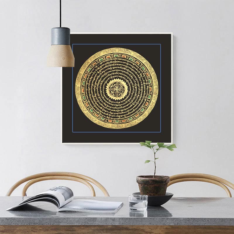 27cm Tibetan Thangka Painting with Six True Words Scripture Meditation Decor