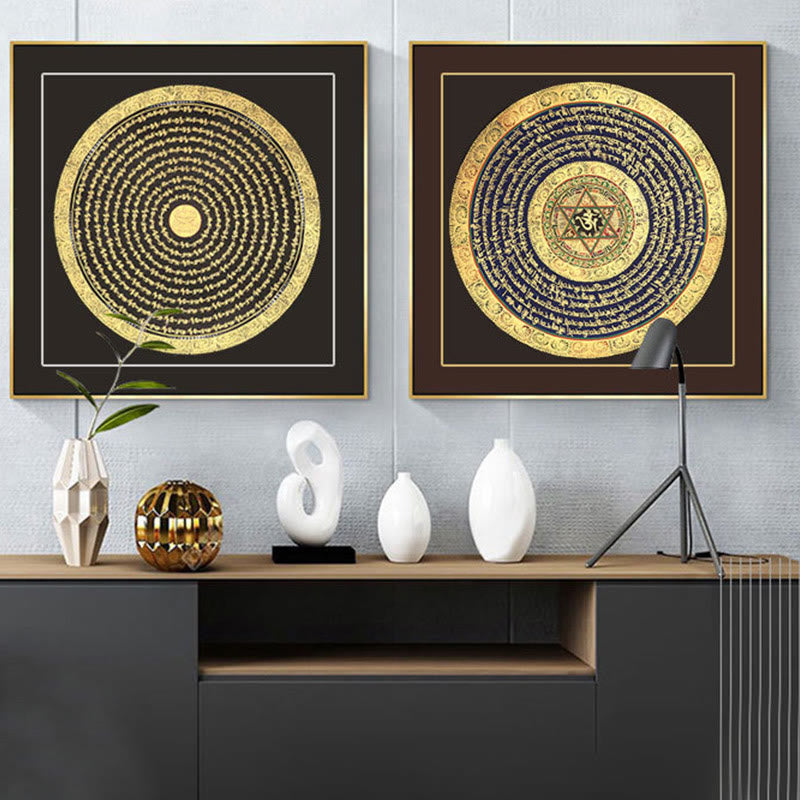 27cm Tibetan Thangka Painting with Six True Words Scripture Meditation Decor