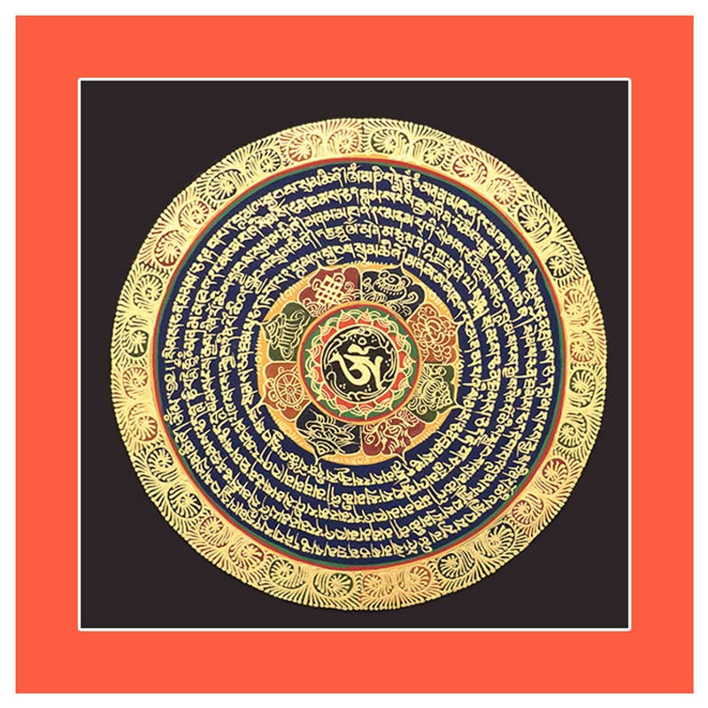 27cm Tibetan Thangka Painting with Six True Words Scripture Meditation Decor