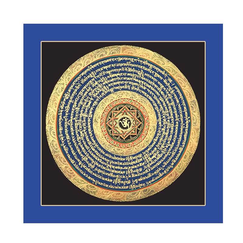 27cm Tibetan Thangka Painting with Six True Words Scripture Meditation Decor