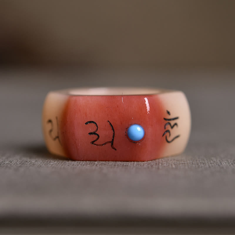 16mm Camel Bone Om Mani Padme Hum Mantra Ring Unisex