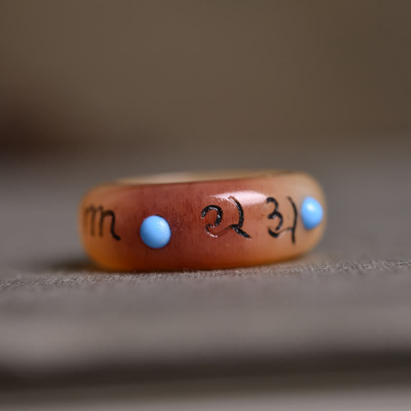 16mm Camel Bone Om Mani Padme Hum Mantra Ring Unisex