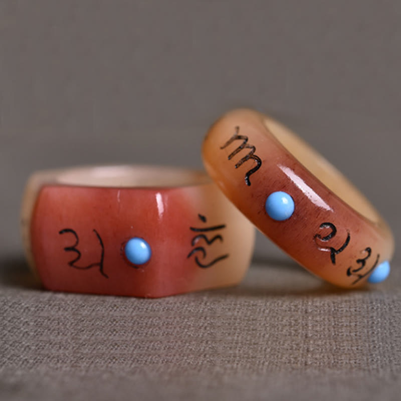 16mm Camel Bone Om Mani Padme Hum Mantra Ring Unisex