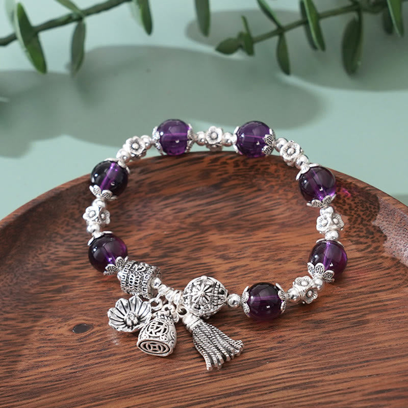 Amethyst & Multi Crystal Lotus Bracelet