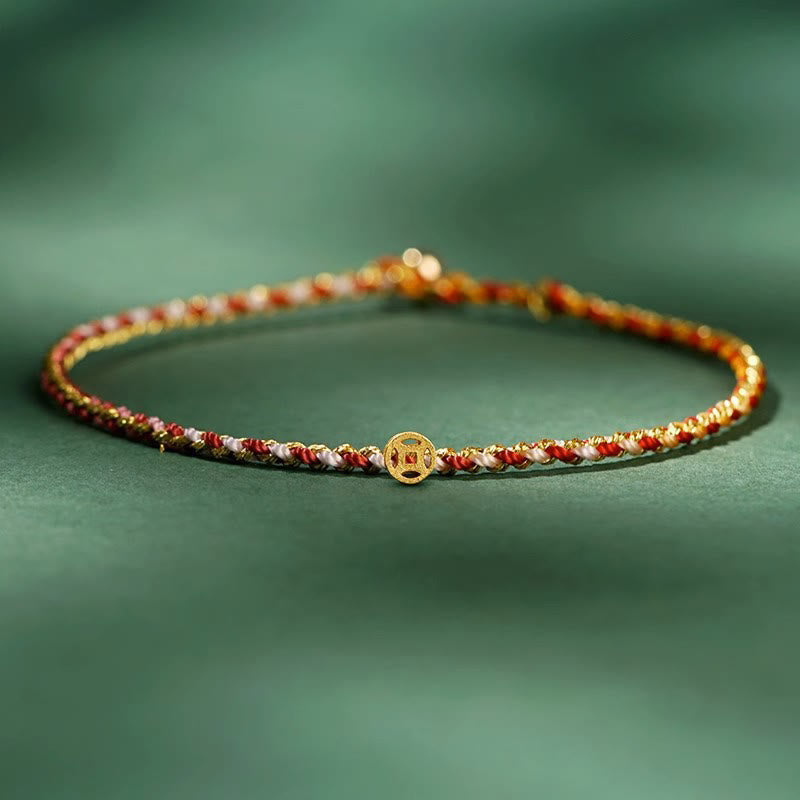 Colorful Luck Coin Rope Bracelet 14-15cm Healing Sounds