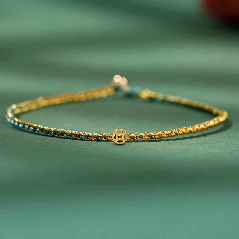 Colorful Luck Coin Rope Bracelet 14-15cm Healing Sounds