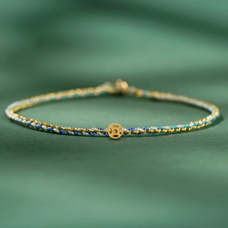 Colorful Luck Coin Rope Bracelet 14-15cm Healing Sounds