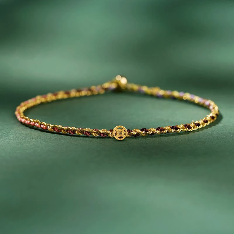Colorful Luck Coin Rope Bracelet 14-15cm Healing Sounds
