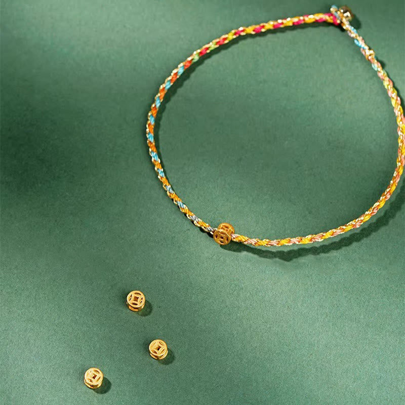Colorful Luck Coin Rope Bracelet 14-15cm Healing Sounds