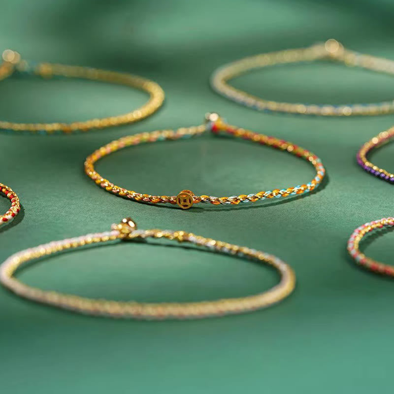 Colorful Luck Coin Rope Bracelet 14-15cm Healing Sounds