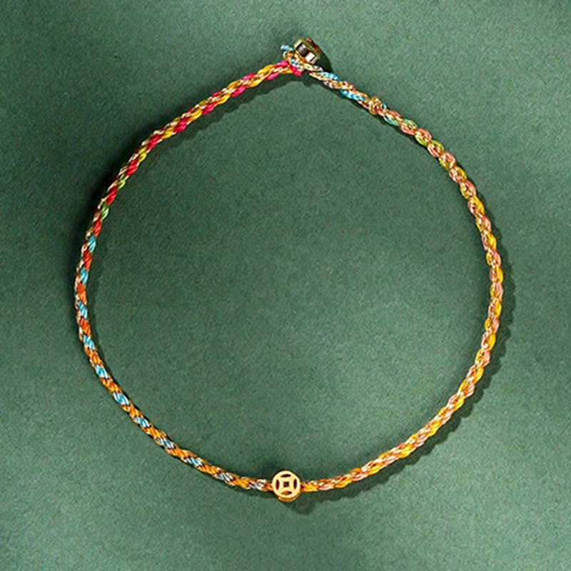 Colorful Luck Coin Rope Bracelet 14-15cm Healing Sounds