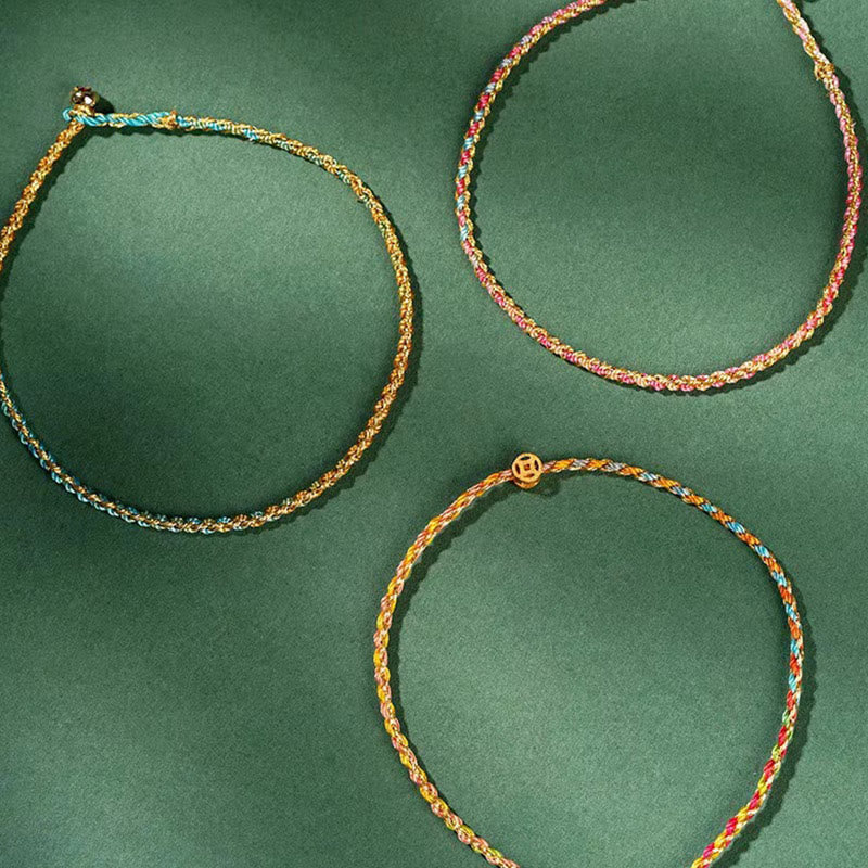 Colorful Luck Coin Rope Bracelet 14-15cm Healing Sounds