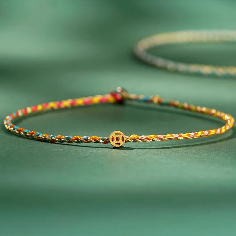 Colorful Luck Coin Rope Bracelet 14-15cm Healing Sounds