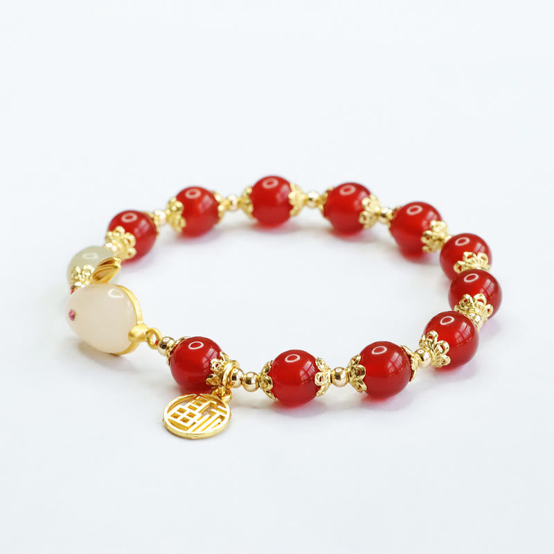 8mm Red Agate Fu Character Confidence Bracelet