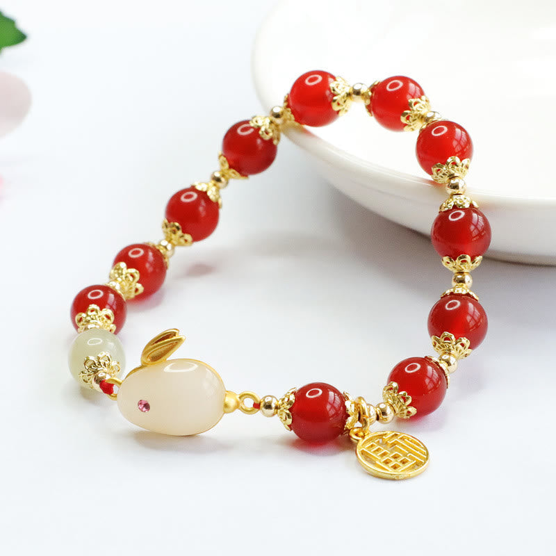 8mm Red Agate Fu Character Confidence Bracelet