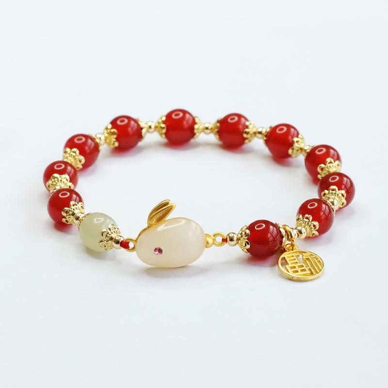 8mm Red Agate Fu Character Confidence Spiritual Bracelet