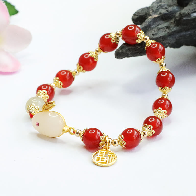 8mm Red Agate Fu Character Confidence Bracelet