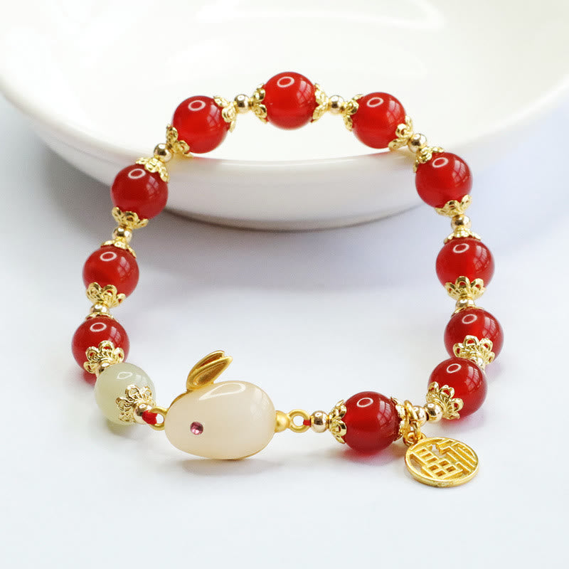 8mm Red Agate Fu Character Confidence Bracelet