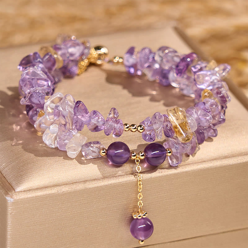 15-16cm Amethyst Citrine Double Layer Meditation Bracelet