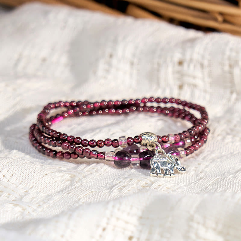 3mm Garnet Bracelet with Elephant Abacus PiXiu Charm