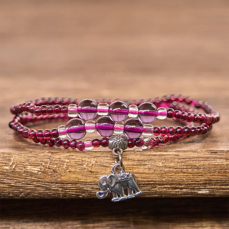 3mm Garnet Bracelet with Elephant Abacus PiXiu Charm