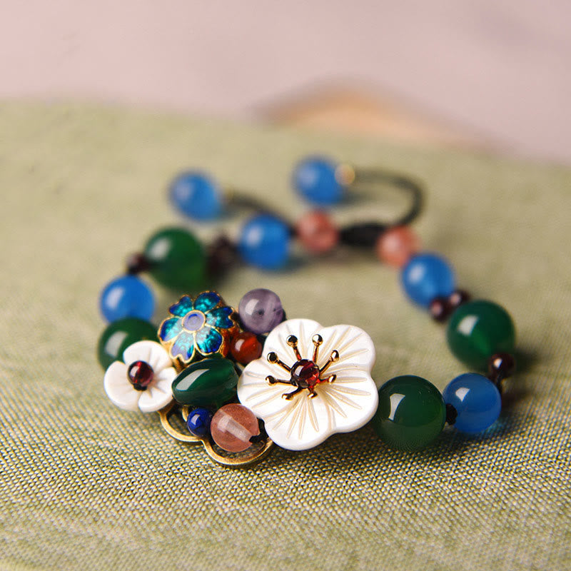 Green Agate Blue Agate Shell Flower Bracelet