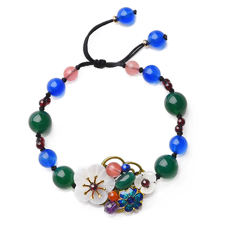 Green Agate Blue Agate Shell Flower Bracelet