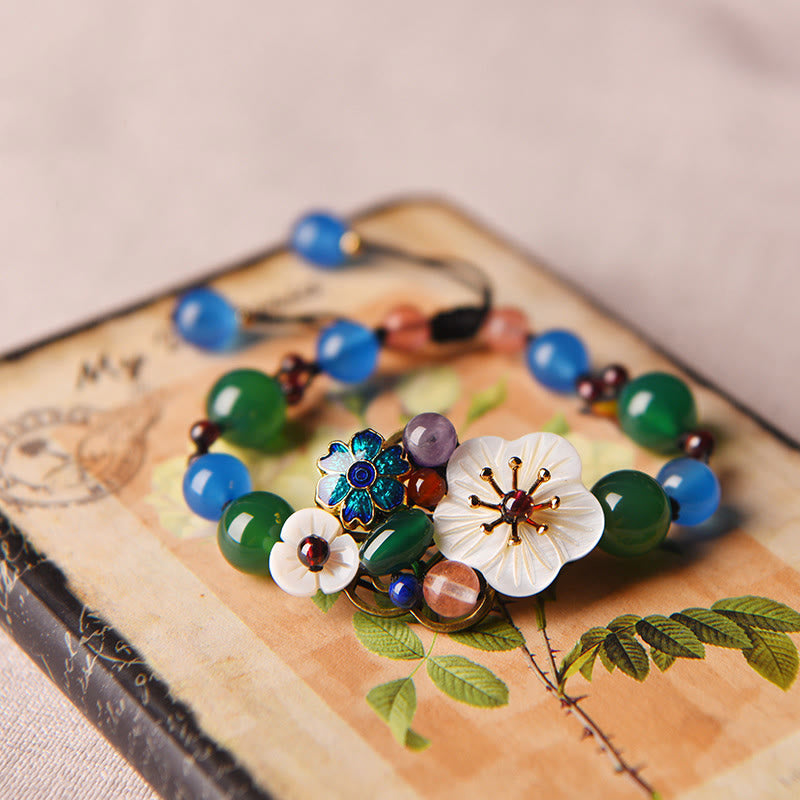 Green Agate Blue Agate Shell Flower Bracelet