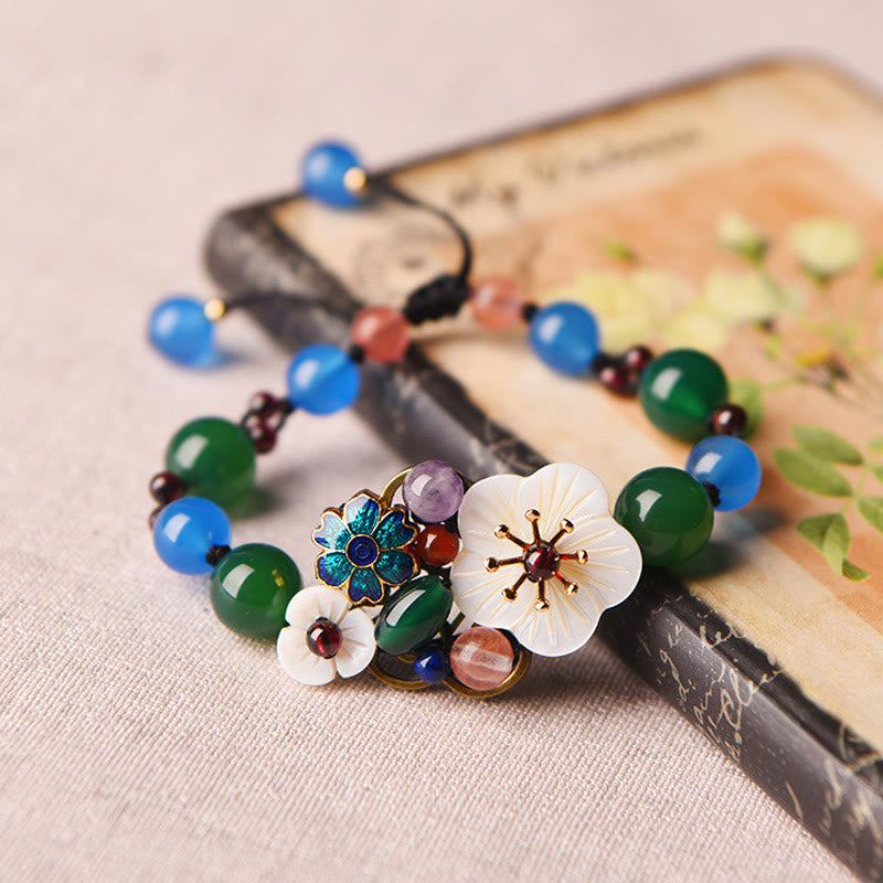 Green Agate Blue Agate Shell Flower Bracelet