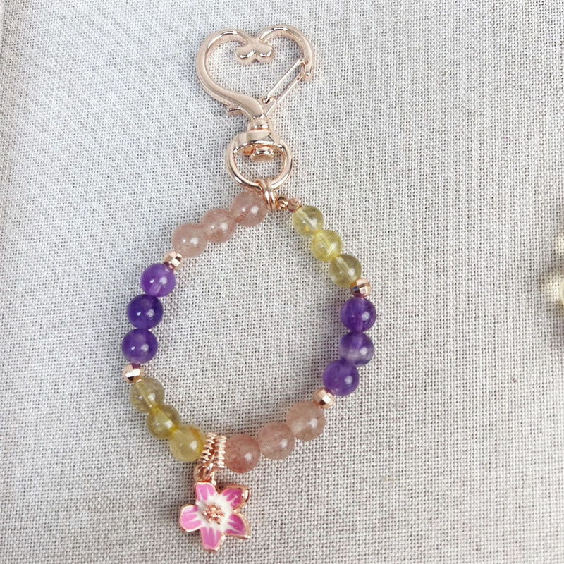Strawberry Quartz Amethyst Citrine Love Charm Key Chain