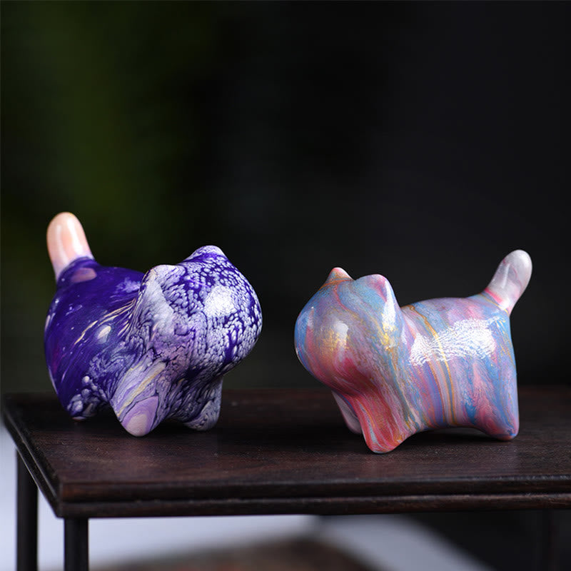 Mini Ebony Wood Cat Statue Decor Peaceful Lacquer Craft