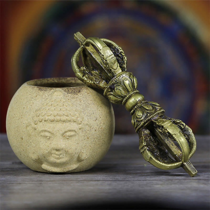 Handmade Nepal Five Prong Vajra Dorje Meditation Copper Decoration