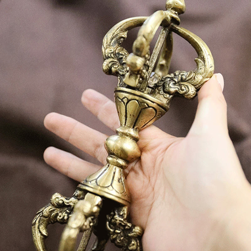 9.06in Copper Meditation Dorje Handmade in Nepal