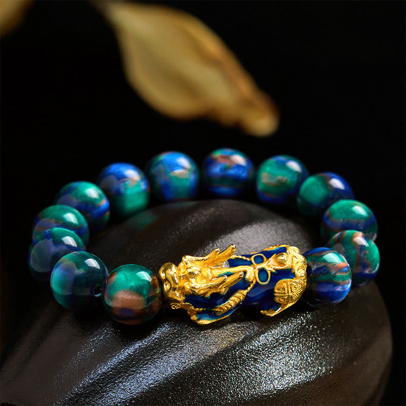Colorful Sea Willow PiXiu Bracelet 12mm Wrist 15-18cm Unisex