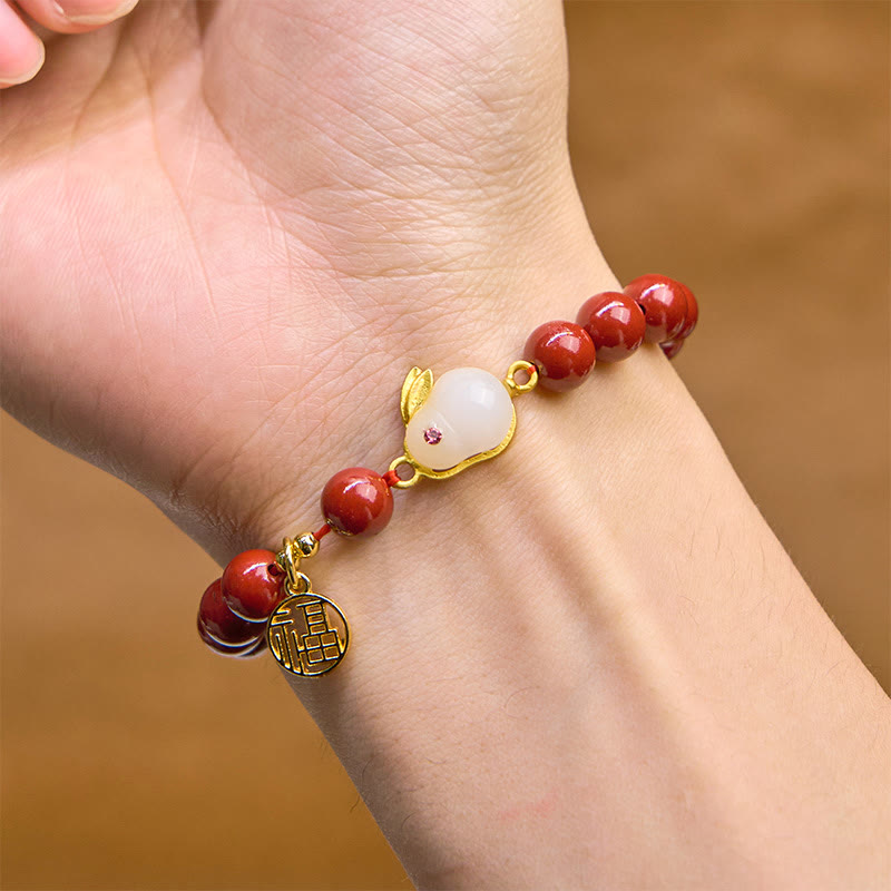 8mm Cinnabar Blessing Bracelet with Fu Character for Luck