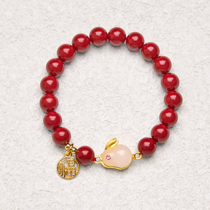 8mm Cinnabar Blessing Bracelet with Fu Character for Luck