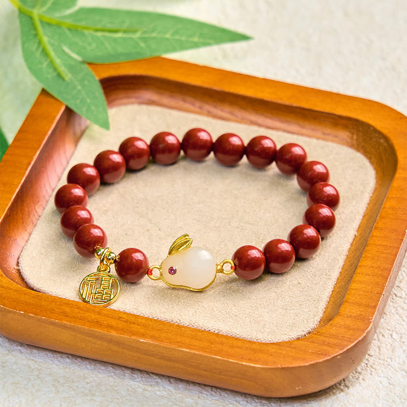 8mm Cinnabar Blessing Bracelet with Fu Character for Luck