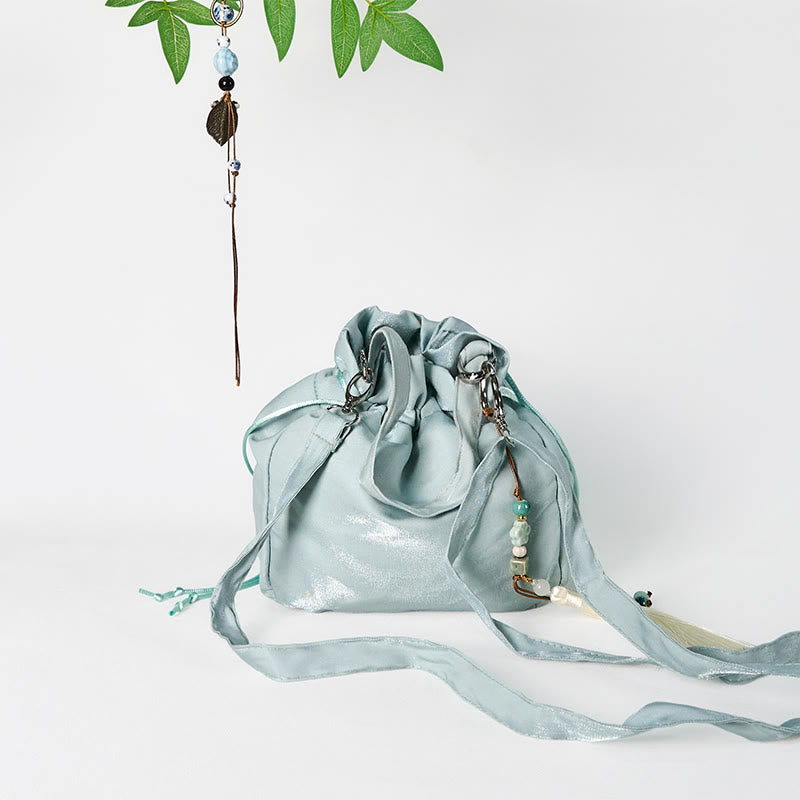 Green Flower Embroidered Canvas Tote Bag 20x20cm