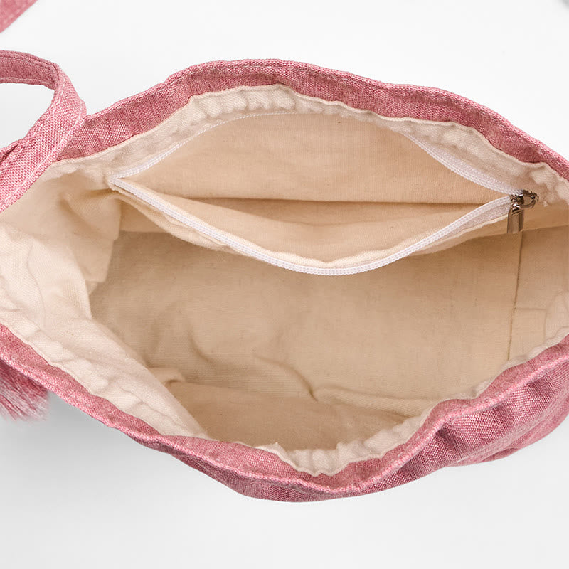 Pink Lotus Cotton Linen Crossbody Bag 19x20x10cm