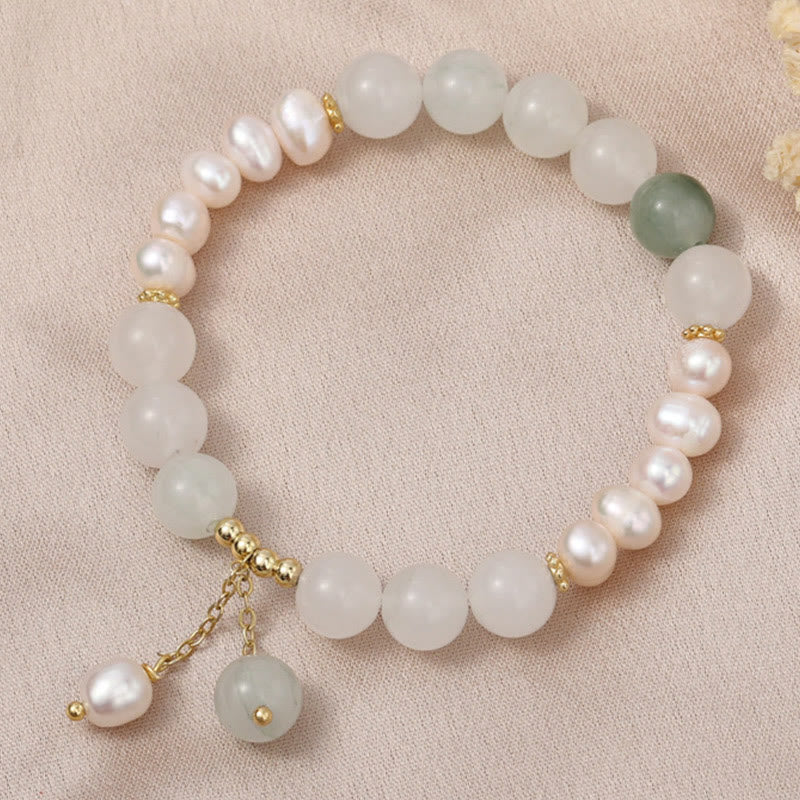 8mm Tianshan Jade and Pearl Abundance Bracelet