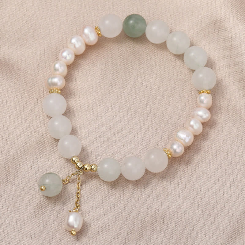 8mm Tianshan Jade and Pearl Abundance Bracelet