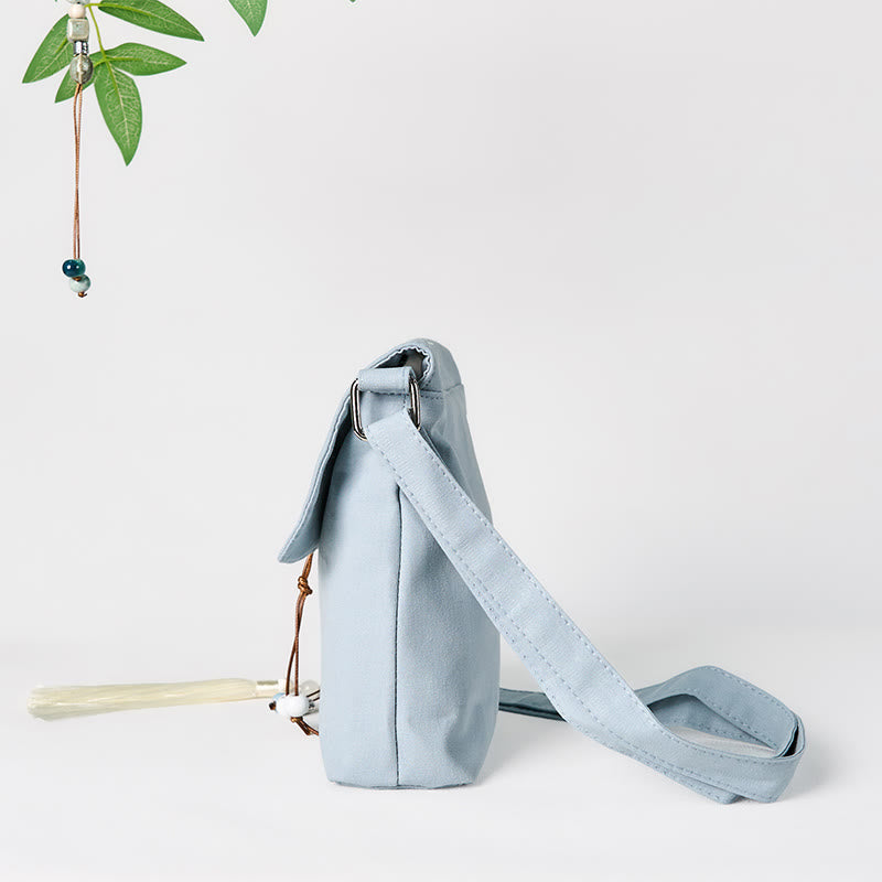 LightBlue Epiphyllum Cotton Linen Shoulder Bag