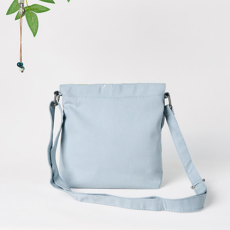 LightBlue Epiphyllum Cotton Linen Shoulder Bag