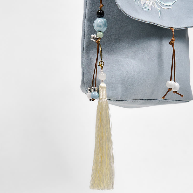 LightBlue Epiphyllum Cotton Linen Shoulder Bag