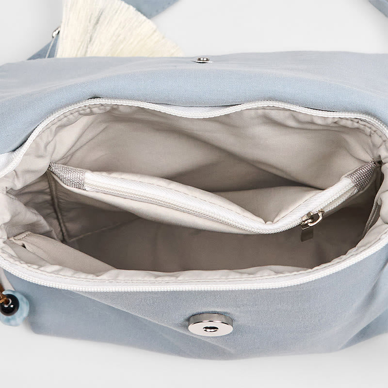 LightBlue Epiphyllum Cotton Linen Shoulder Bag