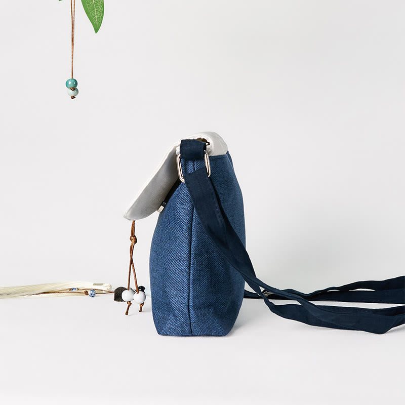 Dark Blue Plum Embroidered Canvas Backpack