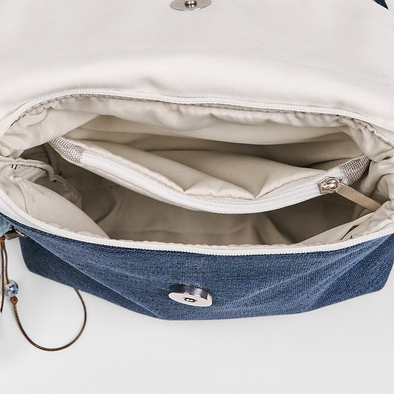 Dark Blue Plum Embroidered Canvas Backpack