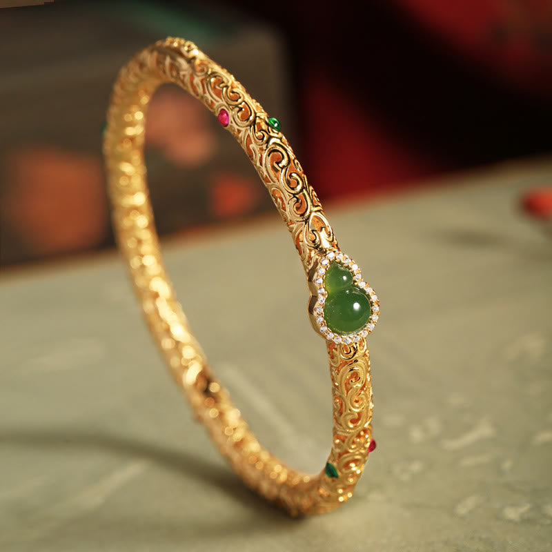 Cyan Jade Copper Plated Gold Bracelet 56mm Luck Harmony