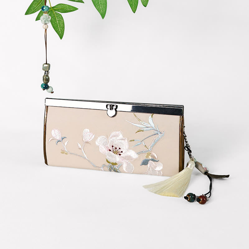 Spiritual Magnolia Embroidered Wallet | Large Capacity Purse